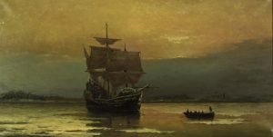 William_Formby_Halsall_-_The_Mayflower_on_Her_Arrival_at_Plymouth_Harbor_1882_-_(MeisterDrucke-1199721)